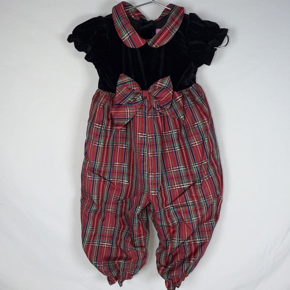 Goodlad Baby Girls Plaid Holiday Dress Romper 12 Months Red Black Velvet